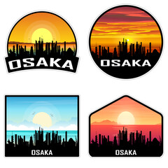 Naklejka premium Osaka Japan Skyline Silhouette Retro Vintage Sunset Osaka Lover Travel Souvenir Sticker Vector Illustration SVG EPS AI
