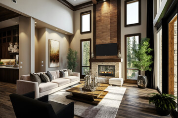 Fototapeta na wymiar Modern 3d render of a contemporary living room interior Generative AI