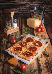 Photographs of Italian pizzas in a typical Italian restaurant.