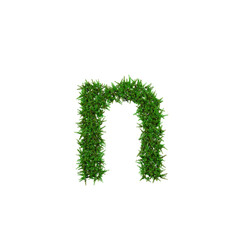 Upper letters of green grass alphabet isolated on white background. 3d illustration