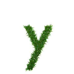 Upper letters of green grass alphabet isolated on white background. 3d illustration