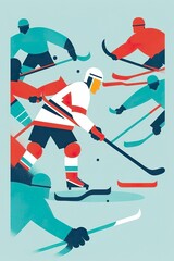 ice hockey sport illustration people exercising athletes health activities training exercise background flat cartoon
style vector graphic flat colorful design simple lines active generative ai
