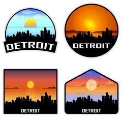 Detroit Michigan USA Skyline Silhouette Retro Vintage Sunset Detroit Lover Travel Souvenir Sticker Vector Illustration SVG EPS AI