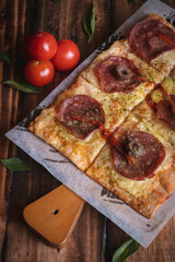 Photographs of Italian pizzas in a typical Italian restaurant.