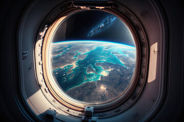 view of earth from a space station in space. Generative AI