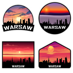 Warsaw Poland Skyline Silhouette Retro Vintage Sunset Warsaw Lover Travel Souvenir Sticker Vector Illustration SVG EPS AI