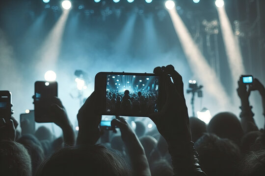 a person records a concert or festival with his smartphone camera. Generative AI