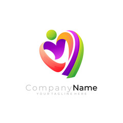 Heart care logo and social design community, colorful style