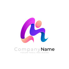 Obraz premium Letter M logo and people care logo combination, 3d style