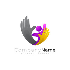 Hand care logo and charity design vector, social icon