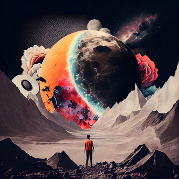 aesthetic universe collage art mix with surreal art