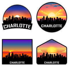 Charlotte North Carolina USA Skyline Silhouette Retro Vintage Sunset Charlotte Lover Travel Souvenir Sticker Vector Illustration SVG EPS AI