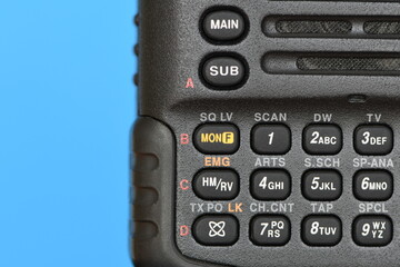 Close-up of a portable walkie-talkie radio