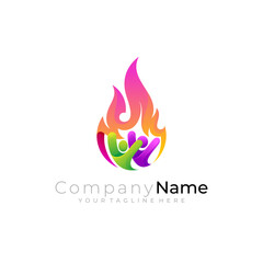 Human care logo and fire design template, hot icons
