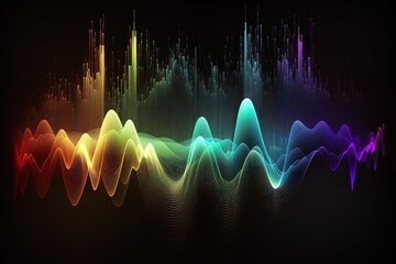 Abstract sound wave design on black background. Equalizer effect in neon colors. Generative AI