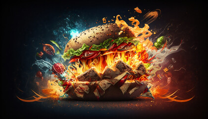 Delicious Burger, Burger Flame Generative AI