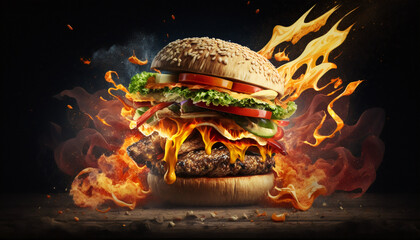 Delicious Burger, Burger Flame Generative AI