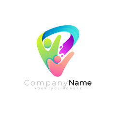 People care logo with social design vector, 3d colorful