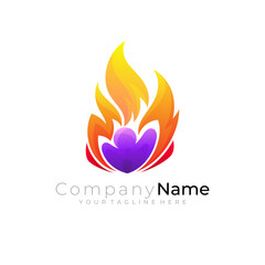 People logo and fire design combination, hot icons