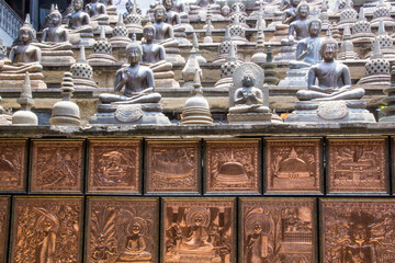 Beautiful view of Buddha statues Gangaramaya Temple in Colombo, Sri Lanka