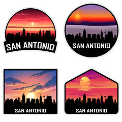 San Antonio Texas USA Skyline Silhouette Retro Vintage Sunset San Antonio Lover Travel Souvenir Sticker Vector Illustration SVG EPS AI