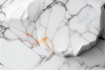 White marble with orange veins surface abstract background. Decorative acrylic paint pouring rock marble texture. Horizontal natural white and orange abstract pattern.