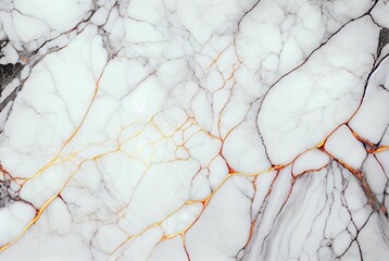 White marble with orange veins surface abstract background. Decorative acrylic paint pouring rock marble texture. Horizontal natural white and orange abstract pattern.