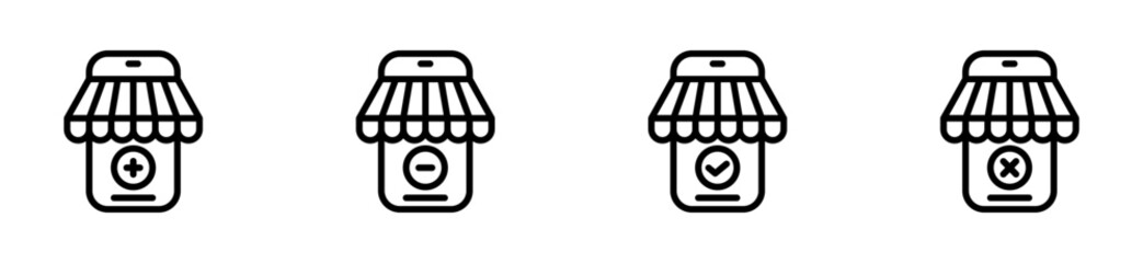 icon line store, phone, apps, navigation, Ecommerce. editable file. vector illustration