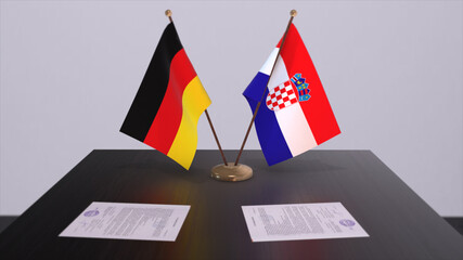 Croatia and Germany flag, politics relationship, national flags. Partnership deal 3D illustration