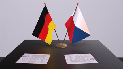 Czech and Germany flag, politics relationship, national flags. Partnership deal 3D illustration