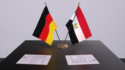 Egypt and Germany flag, politics relationship, national flags. Partnership deal 3D illustration