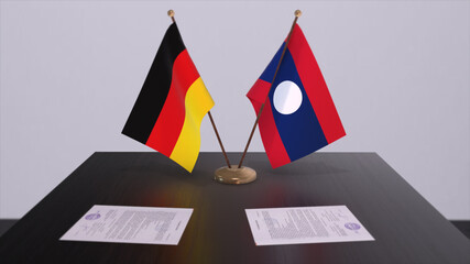 Laos and Germany flag, politics relationship, national flags. Partnership deal 3D illustration