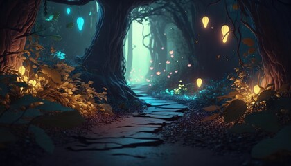 Enchanted Forest at Night: A Fairytale Experience, AI Generative