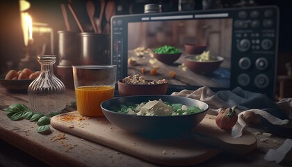 Extremely Well Detailed Panorama of a Very Appetizing Meal Already on the Plate and Ready to Eat Generated by AI