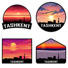 Obraz premium Tashkent Uzbekistan Skyline Silhouette Retro Vintage Sunset Tashkent Lover Travel Souvenir Sticker Vector Illustration SVG EPS AI