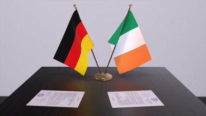 Ireland and Germany flag, politics relationship, national flags. Partnership deal 3D illustration