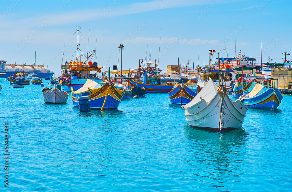 Canvas Prints Luzzu boats in Marsaxlokk, Malta