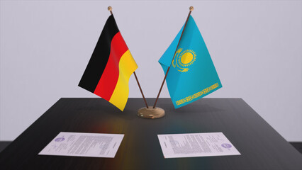 Kazakhstan and Germany flag, politics relationship, national flags. Partnership deal 3D illustration