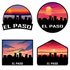 El Paso Texas USA Skyline Silhouette Retro Vintage Sunset El Paso Lover Travel Souvenir Sticker Vector Illustration SVG EPS AI