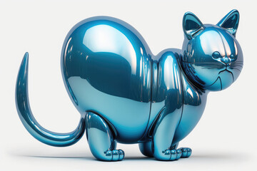 blue colored cat, inflatable balloon sculpture, isolated on neutral background, generative ai illustration