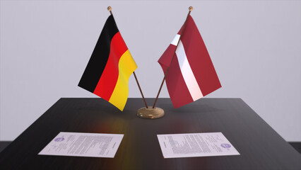 Latvia and Germany flag, politics relationship, national flags. Partnership deal 3D illustration