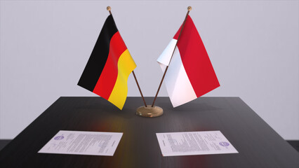 Monaco and Germany flag, politics relationship, national flags. Partnership deal 3D illustration