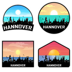 Hannover Germany Skyline Silhouette Retro Vintage Sunset Hannover Lover Travel Souvenir Sticker Vector Illustration SVG EPS AI