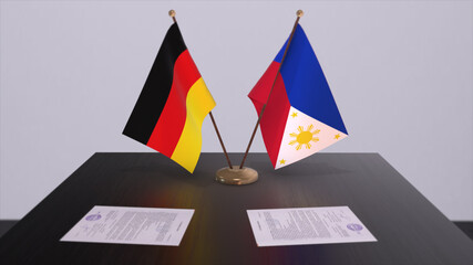 Philippines and Germany flag, politics relationship, national flags. Partnership deal 3D illustration
