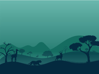 Fototapeta na wymiar World Wildlife Day background with animals in forests and mountains. vector illustration