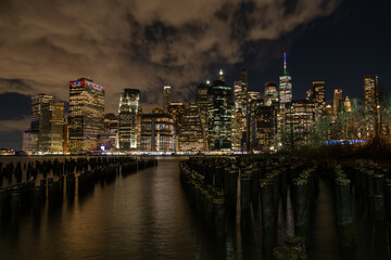 View of the Manhattan skyline as seen from Brooklyn at night