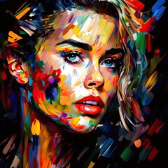 Fototapeta premium Beautiful woman colorful portrait in vivid impressionist style generative AI