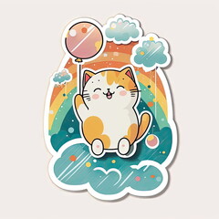 Obraz na płótnie Canvas sticker design with happy cat vector, white background