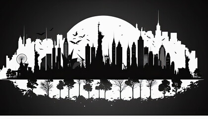 vector silhouette skyline illustration, Made by AI,Artificial intelligence