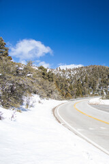 Road and snow covered mountains at Spring Mountain National Recreation Area, Nevada